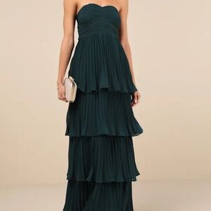 NEW! Lulus Emerald Strapless Tiered Maxi Dress